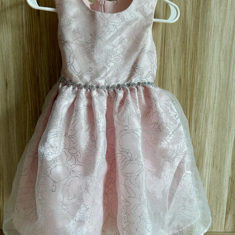 Bonnie Jean Girls Pink Floral Party Dress with Rhinestone Waist
